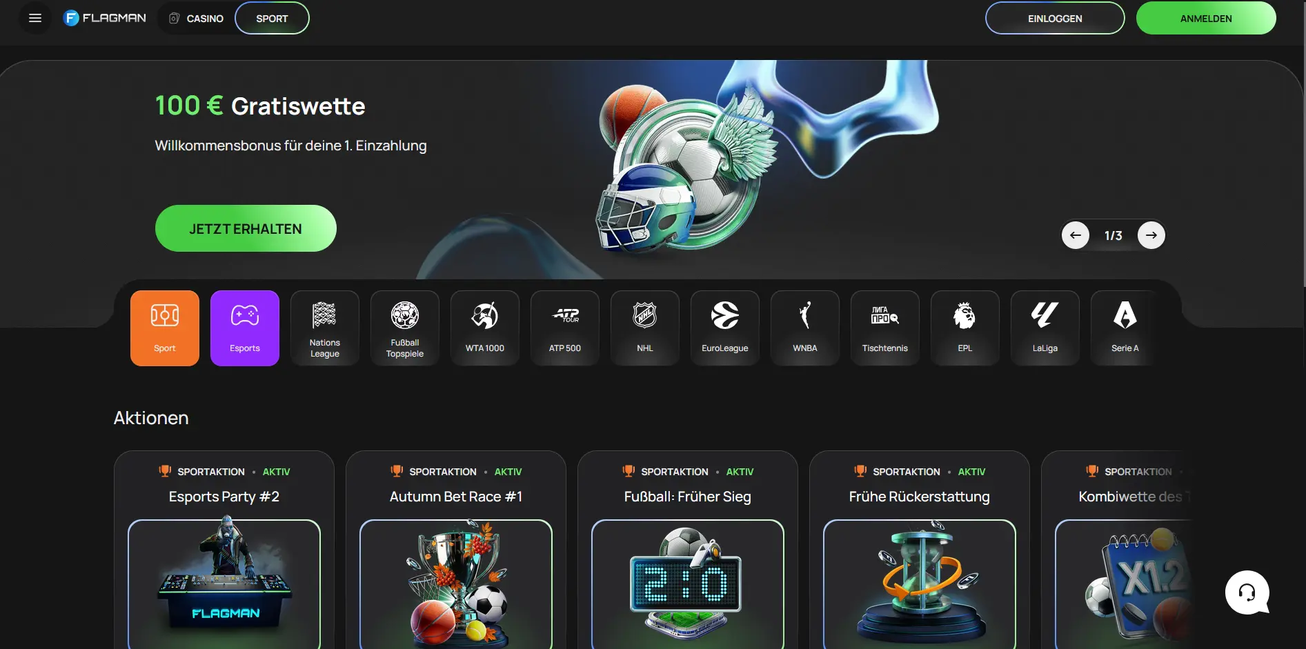 Flagman Casino Sportwetten mit 100 Euro Gratiswette und Live-Quoten